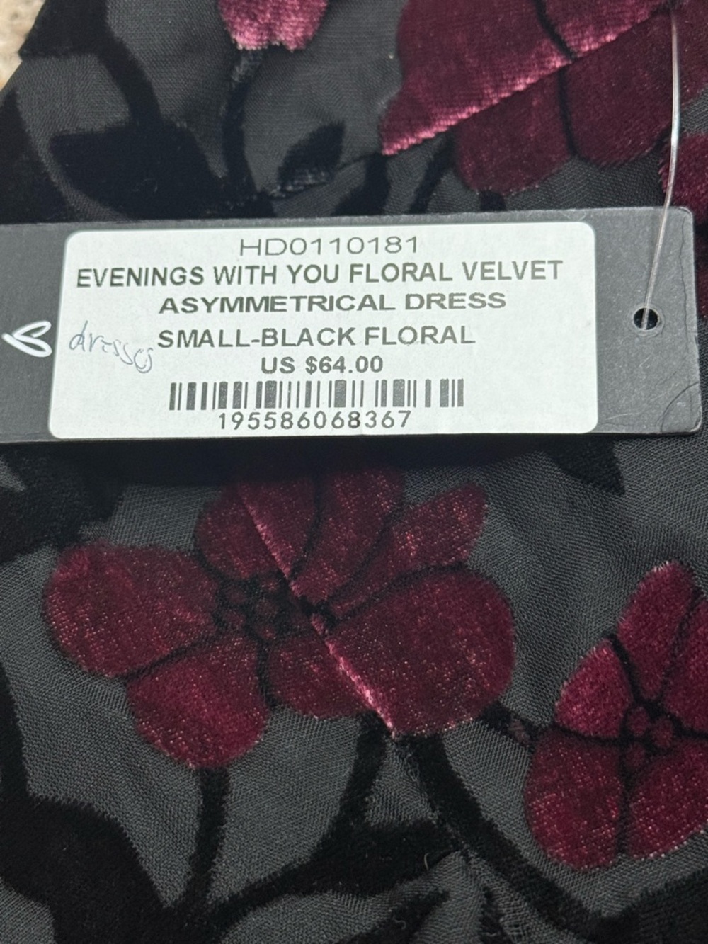 Lulu's Asymmetrical Velvet Floral Dress, Black and Plum - Picture 7 of 9